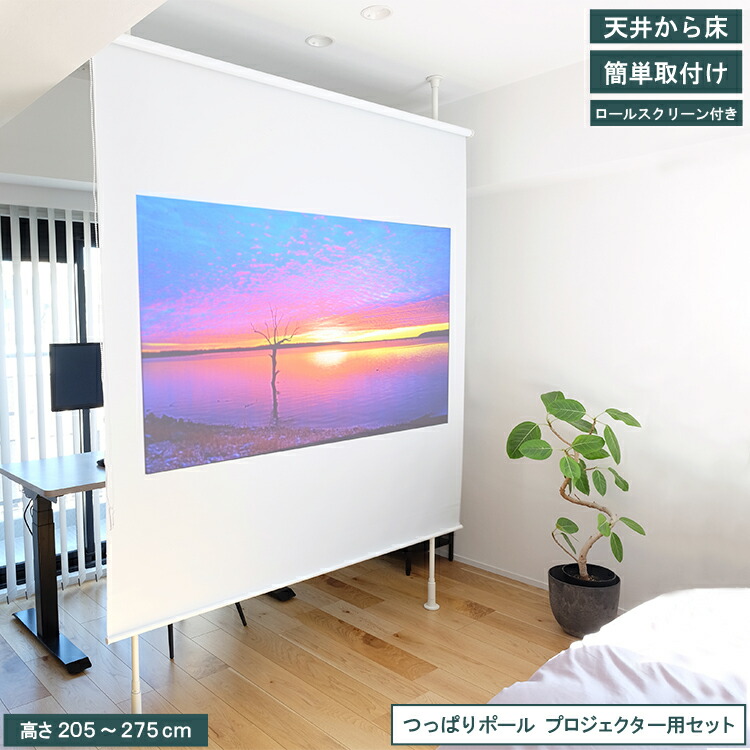 【ランキング1位！】 【レビュー特典付 エコバッグ】 Naivis つっぱりポール プロジェクター 遮光 ロールスクリーン 付き トーソー 間仕切り スマートデザイン 穴あけ不要 つっぱり棒 ポール ブラック ホワイト 寝室 リビング 取付け簡単 賃貸 送料無料 直送 TOSO
