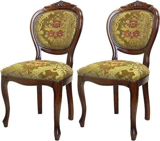 【謝恩セール特価】イタリア製 輸入家具 ダイニングチェア 2脚セット 金華山 ベージュ リビングスタジオ 直輸入 ネコ足 クラシック ロココ 2-245OPBE 送料無料