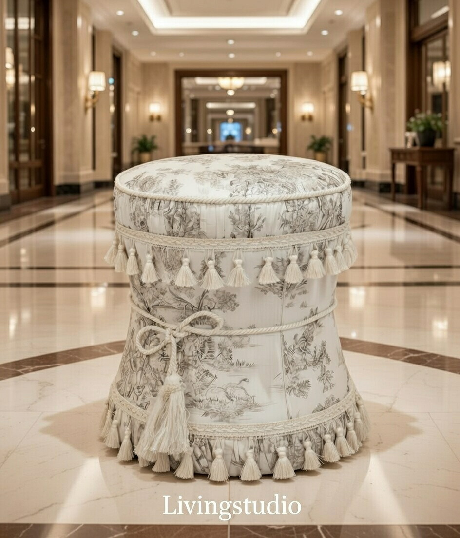 輸入家具 スツール トワルドジュイ Toile de Jouy ジェニファーテイラー Jennifer Taylor リビングスタジオ 直輸入 姫系 33164ST 送料無料|リビングスタジオ