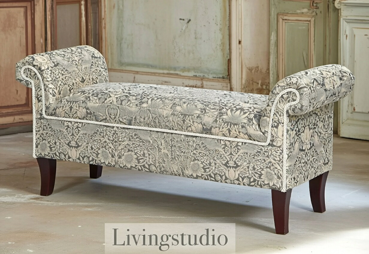 輸入家具 ベンチスツール ロングスツール イチゴ泥棒 ウィリアムモリス ジェニファーテイラー Jennifer Taylor 33031RB-VI04 送料無料｜リビングスタジオ 43,362円