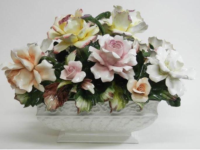 sasa 陶花 イタリー製 カポディモンテ 3/18まで イタリア製 カポディモンテ 陶花 ロココ調 鏡 花瓶 置物