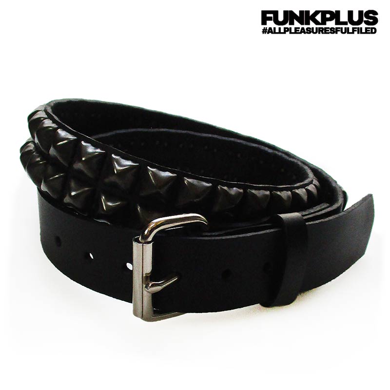 FUNK PLUS ファンクプラス メンズ 鋲ベルト 2連ピラミッド スタッズベルト 鋲 ブラック パンクファッション ロックファッション 送料無料