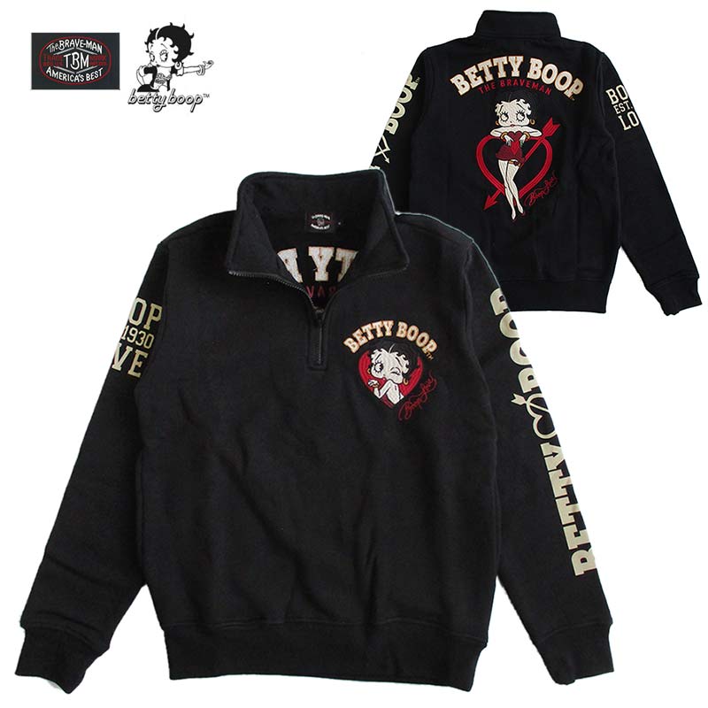 ベティーブープ Betty Boop 共同研究 The BRAVE-MAN ザ・ブレイブマン 裏毛 二分の一ZIPティーシャツ 流汗 メンズ レディース 調教師 アウター 文字記号 アメカジ 刺しゅう 貨物輸送無料