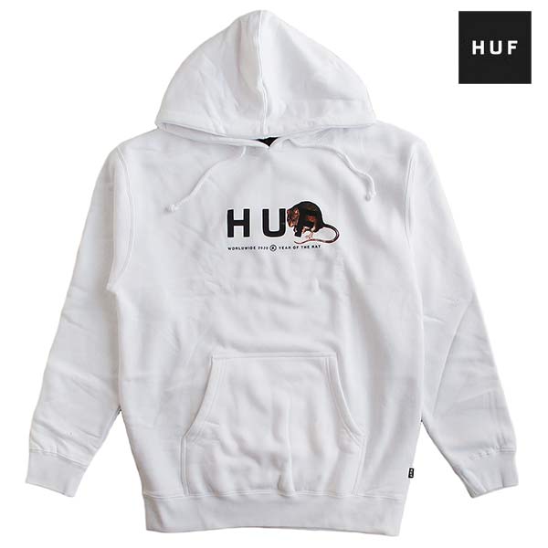HUF ハフ メンズ ティーシャツパーカー 汗水 YEAR OF RAT OG LOGO P/O HOODIE 色合い：WHITE