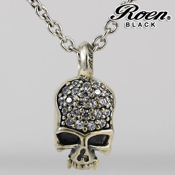 Roen BLACK/ロエンブラック スカルチャームネックレス シルバー925/ブラス/キュービックジルコニア メンズアクセサリー/正規ライセンス品 SALE