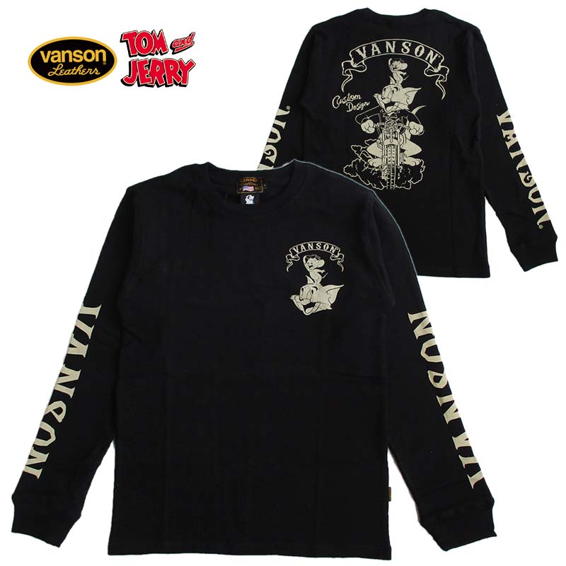 VANSON/バンソン トムとジェリー コラボ ベア天竺長袖Tシャツ（ロンT） トム＆ジェリー キャラクター 刺繍 メンズ レディース 送料無料 tjv-2525bk.jpg