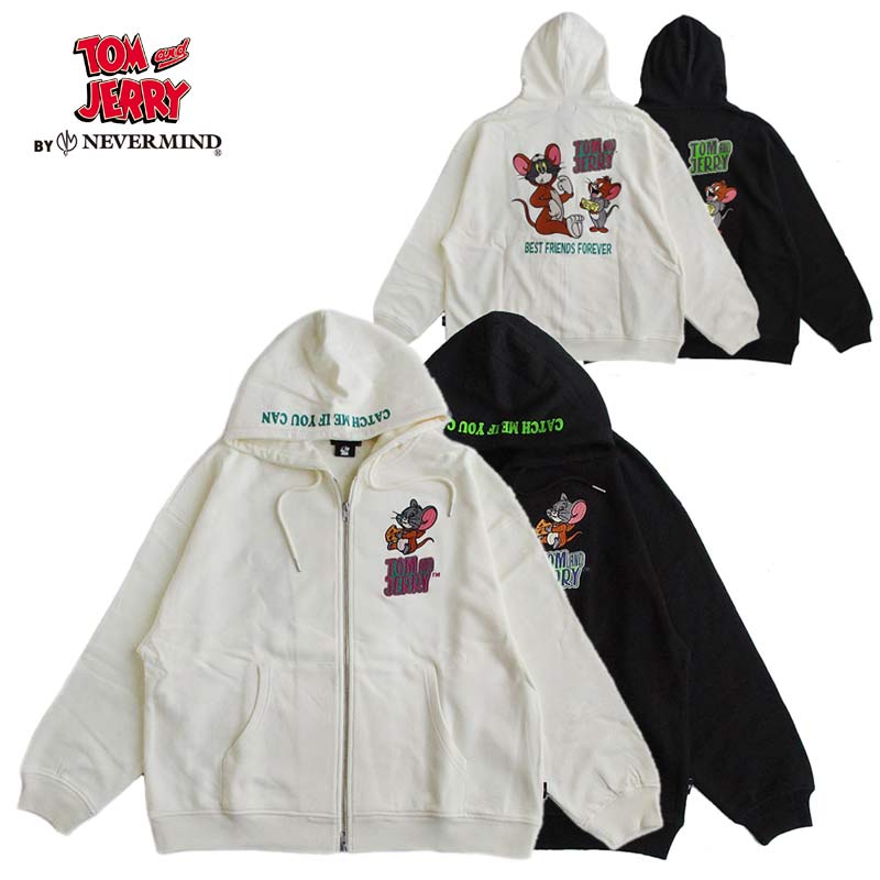 トムとジェリー オーバーサイズ 裏毛ZIPパーカー 大きいサイズ トム＆ジェリー キャラクター 刺繍 メンズ レディース ユニセックス NEVERMIND ネバーマインド 送料無料 15,263円