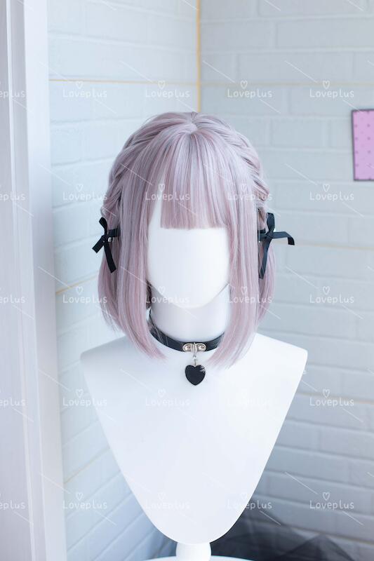 【お買い物マラソン】ウィッグ ショート フルウィッグ セミロング ミディアム ウイッグ 耐熱 可愛い ハイトーンカラー ハイライト カール かつら 地雷系 量産型 編み オリジナル 手作り 女性 医療用 白藤色 送料無料|loveplus店