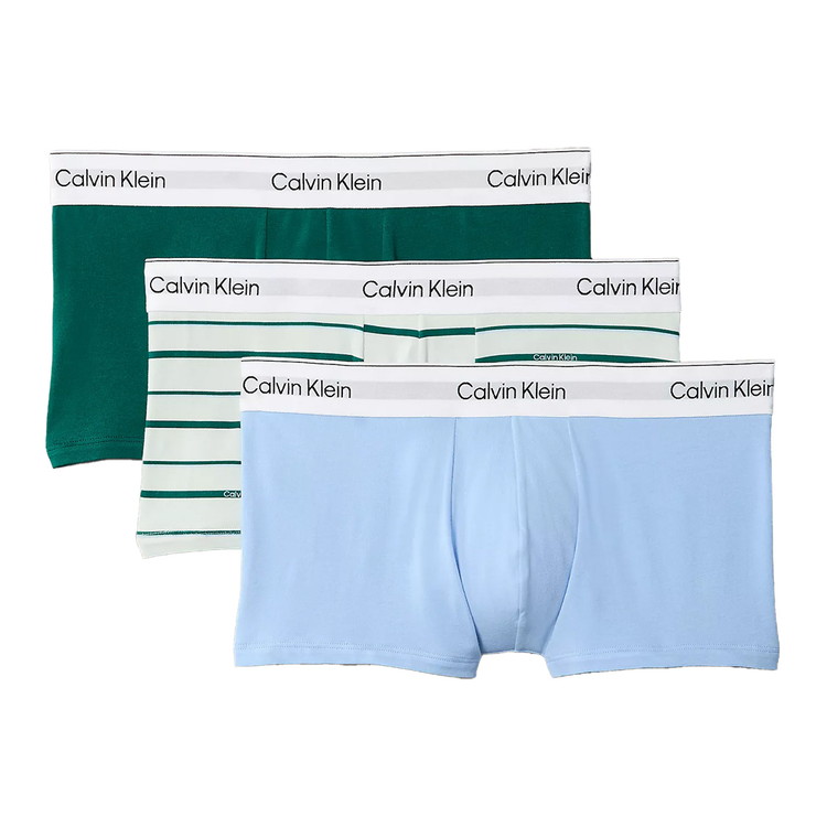 カルバンクライン：ICON COTTON STRETCH ローライズボクサーパンツ 3PK (芝生／スプラウト・グリーン／フローズン・フィヨルド)[ボクサーズボン下/ 成人男性下着類/ メンズ下着類/一般受けブランド名/おすすめ差し上げ物/生まれ落ちる日差し上げ物/メンズ流行り物]