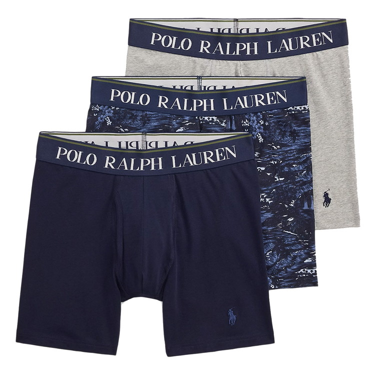 ポロラルフローレン：ORGANIC COTTON ボクサーブリーフ 3PK (クルーズ・ネイビー/ナイト・シーニック/アンドバー・ヘザー)[ボクサーズボン下/ 成人男性下穿き/ メンズ下穿き/一般受けブランド名/おすすめ差し上げ物/生まれ落ちる日差し上げ物/メンズ流行り物] インナー・下着-インナー・下着・ナイトウェア-ボクサーパンツ
