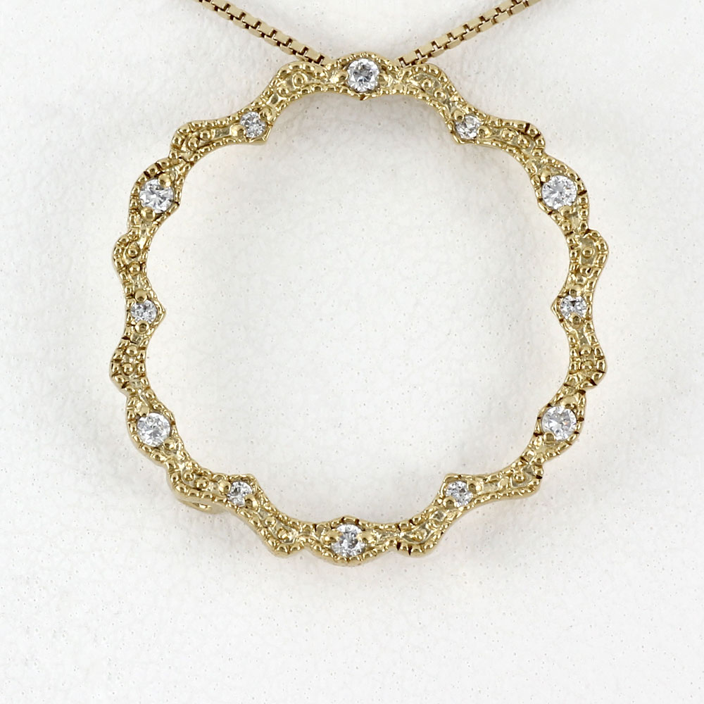 【P10倍 お買い物マラソン】 ダイヤモンド ネックレス 18k ペンダント レディース アンティーク ミル サークル ゴールド k18 18金 ボーナスセール|luire