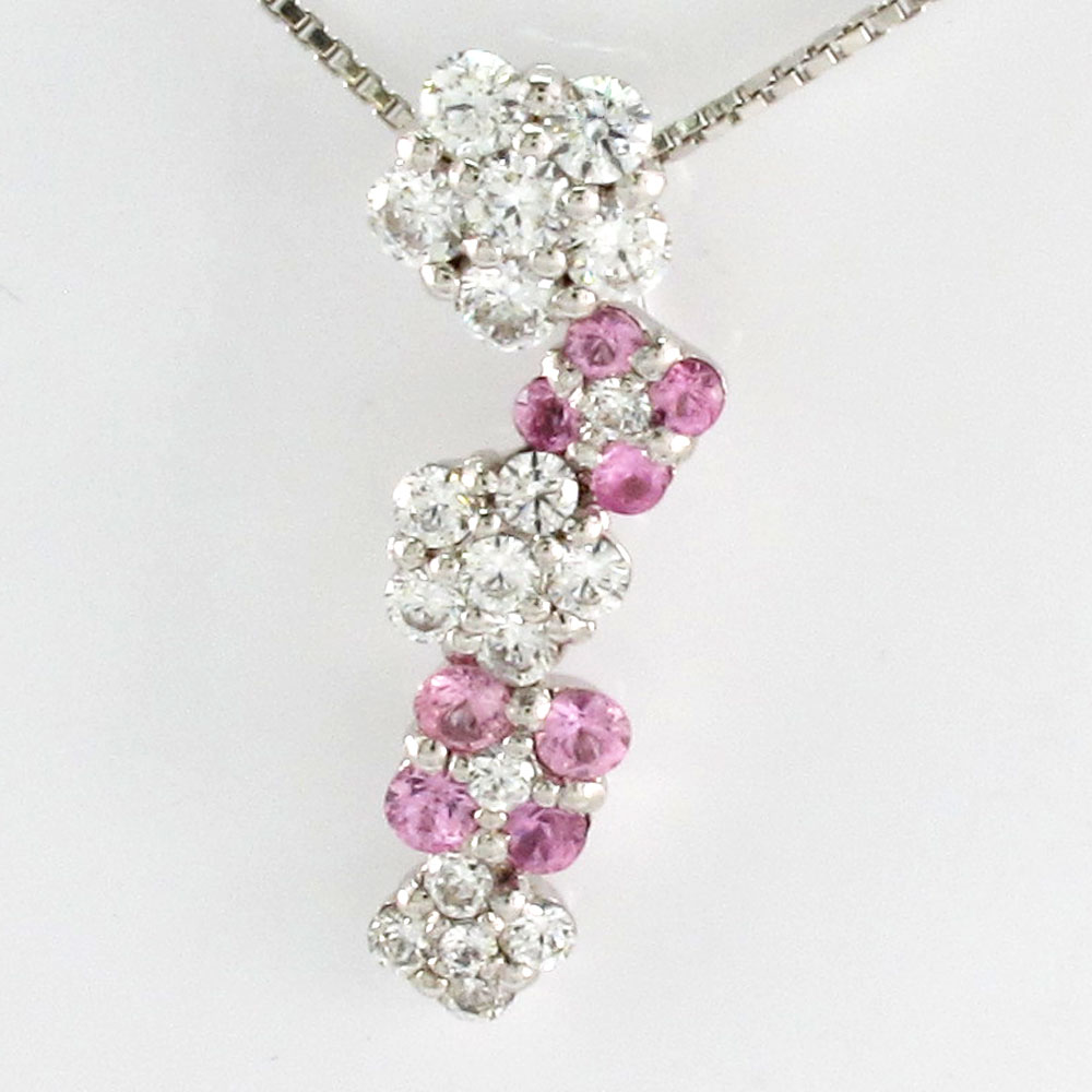 【P10倍 500円OFFクーポン】ダイヤモンド ネックレス ペンダント レディース フラワー ピンクサファイア 花 プラチナ pt900 母の日 81,730円