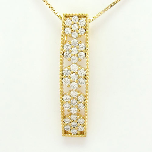 【P10倍 お買い物マラソン】ダイヤモンド ネックレス 18k ペンダント レディース フラワー 花 ミル アンティーク グラデーション 0.3カラット ゴールド k18 18金 母の日