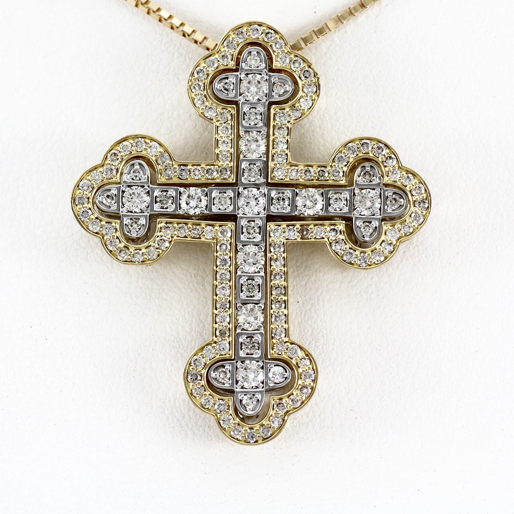 【P10倍 お買い物マラソン】 ネックレス メンズ クロス ダイヤモンド 18k ペンダント 2カラー コンビ ゴージャス アンティーク 十字架 ゴールド k18 18金 ゴールド k18 18金 ボーナスセール｜luire