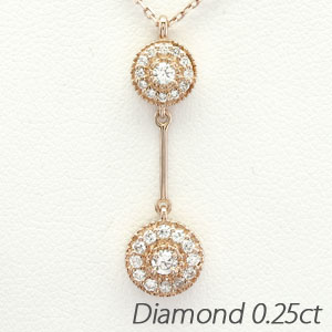 【P10倍 お買い物マラソン】 ダイヤモンド ネックレス 18k ペンダント レディース アンティーク ミル ブラ 揺れる ゆれる 0.2カラット ゴールド k18 18金 ボーナスセール｜luire