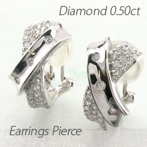 【P10倍 お買い物マラソン】イヤリング ダイヤモンド ピアス レディース パヴェ ゴージャス 0.5カラット クロス X字 地金 コンビ 18金 18k k18 ゴールド 母の日