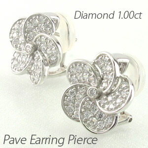 【P10倍 500円OFFクーポン】 ダイヤ イヤリング ピアス ダイヤモンド レディース パヴェ ゴージャス フラワー 花 1.0カラット 18金 18k k18 ゴールド ボーナスセール|luire