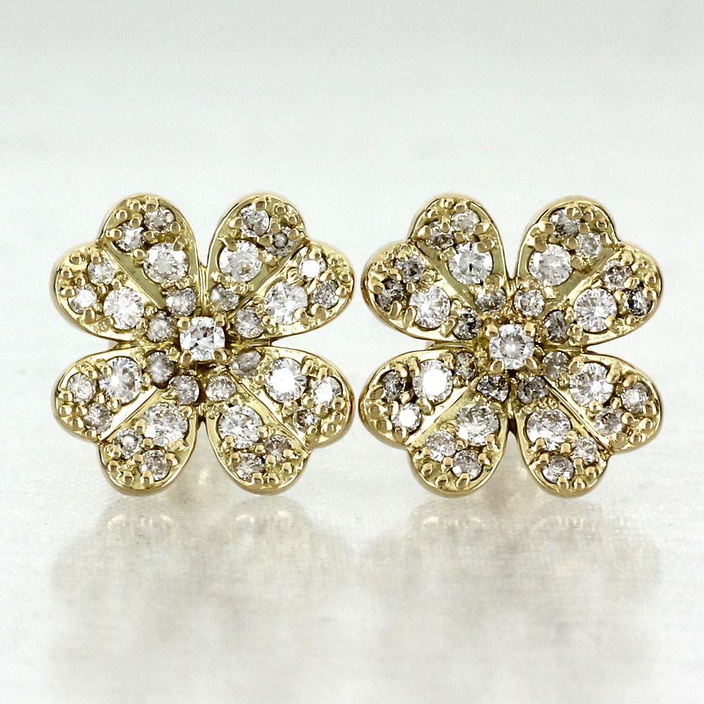 【P10倍 500円OFFクーポン】ダイヤモンド ピアス k18 レディース パヴェ フラワー 花 0.7カラット 18金 18k ゴールド 母の日 149,100円