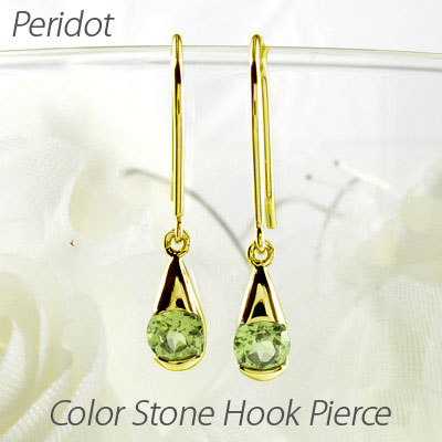 【P10倍 お買い物マラソン】 ペリドット フックピアス 18k 揺れる レディース 8月 誕生石 一粒 ドロップ ペアシェイプ つゆ ブラ 18金 k18 ゴールド【送料無料】 ボーナスセール｜luire