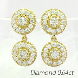 【P10倍 500円OFFクーポン】ピアス 18k 揺れる ダイヤモンド レディース アンティーク ミル打ち ゆれる ブラ ラウンド 18金 k18 ゴールド 母の日 127,050円