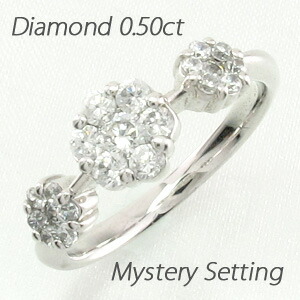 【P10倍 500円OFFクーポン】ダイヤモンド リング 指輪 刻印 レディース ミステリー フラワー 花 ゴージャス k10 10k 10金 ゴールド 0.5カラット 母の日
