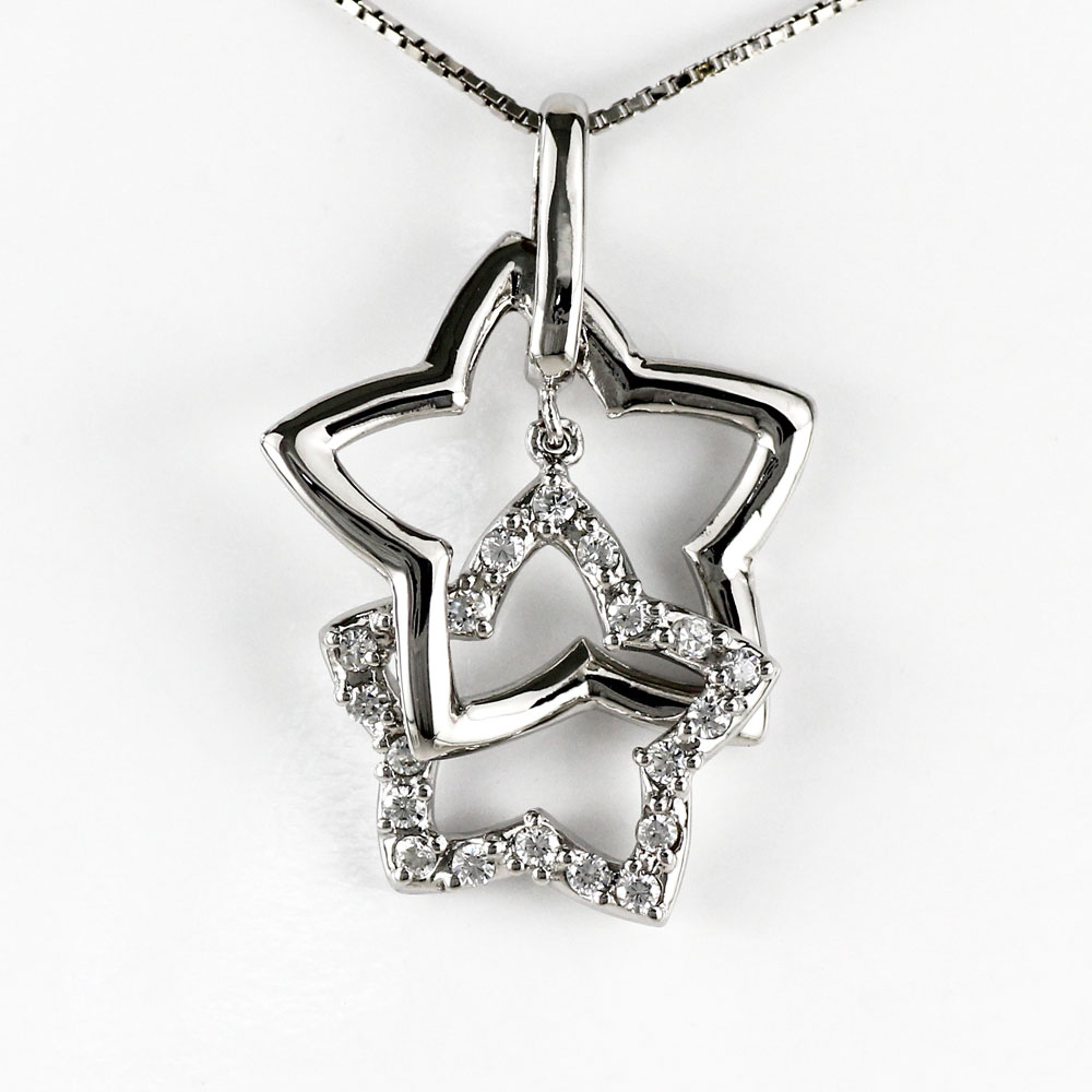 【P10倍 お買い物マラソン】ダイヤモンド ネックレス 18k ペンダント レディース スター 星 ブラ 揺れる ダブル ゴールド k18 18金 母の日
