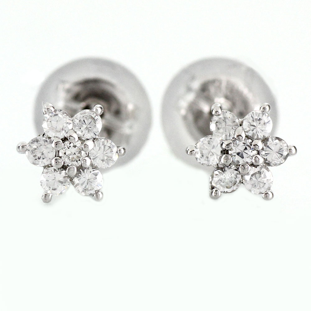 【P10倍 お買い物マラソン】ダイヤモンド ピアス k18 レディース フラワー 花 シンプル スタッド ゴールド 18k 18金 母の日