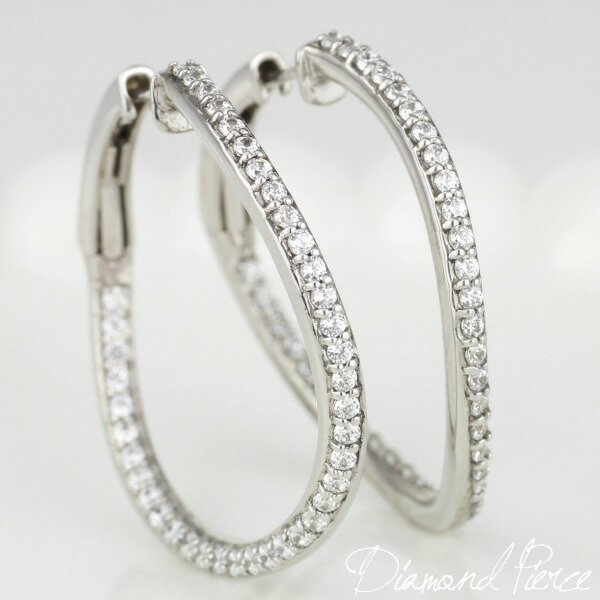 【P10倍 500円OFFクーポン】フープピアス ダイヤモンド ピアス レディース Pt900 プラチナ ダイヤ【1.0ct】ワンタッチ バネ式 大ぶり フープ ウェーブ エタニティ 上品 天然ダイヤモンド 人気 誕生日 記念日 贈り物 プレゼント ギフトジュエリー 母の日