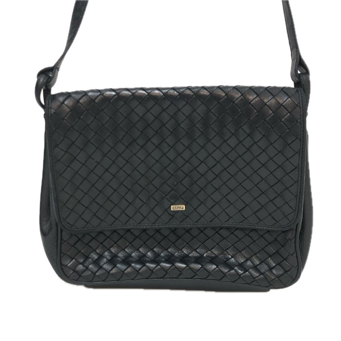 BALLY バリー 編み込み ショルダーバッグ レザー ブラック レディース 【中古】