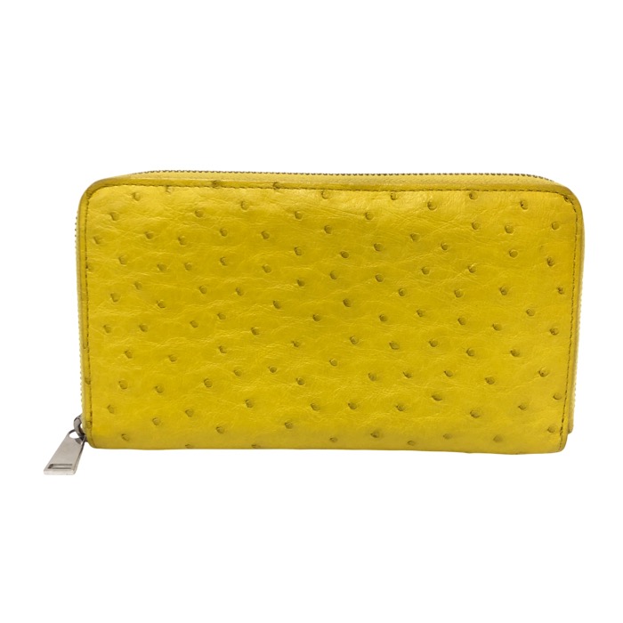 BOTTEGAVENETA ボッテガヴェネタ 長紙入れ 鴕鳥 黄色 ユニ一発やる RFID 男女兼用 ラウンドジッパー【中古】