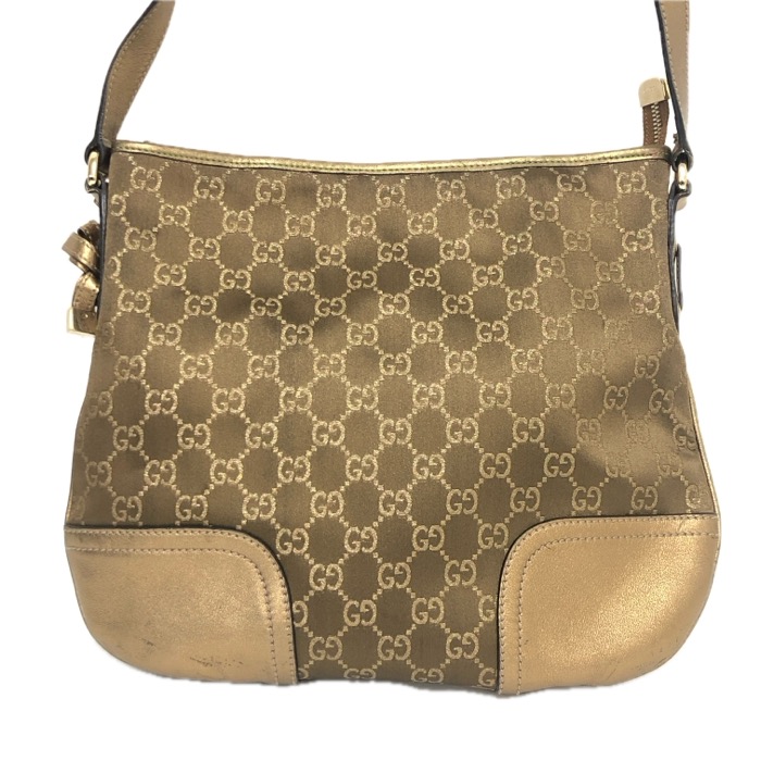 GUCCI グッチ シェリー酒伝達ルート プリンシー 204939 ショルダーバッグ GG帆布/なめし革 ブロンズ ゴールド【中古】 レディース