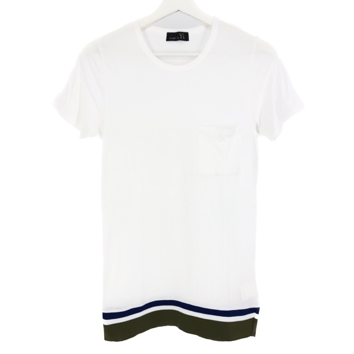 リスマットバイワイズ RISMAT by Y’s  リブ切替ポケットTシャツ 裾配色 カットソー 半袖 サイズ2 M相当  ホワイト【中古】