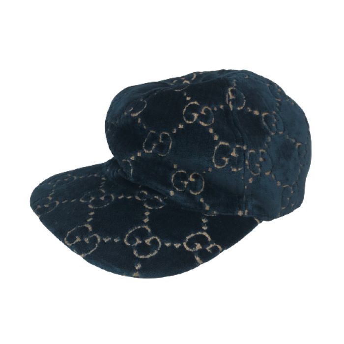 グッチ GUCCI GG VELVET BASEBALL CAP ベロア ベースボールキャップ 帽子 Sサイズ ブルー系【中古】｜リュクスタイル店