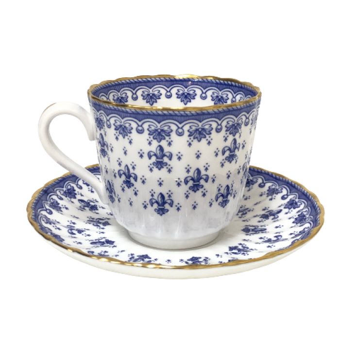 スポード Spode フルール ド リス カップ＆ソーサー ホワイト ブルー ゴールド【中古】【美品】