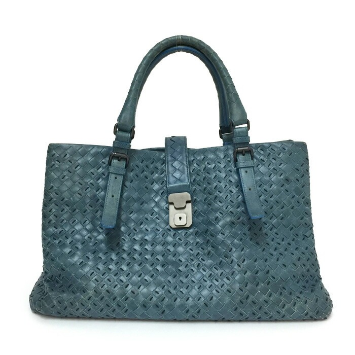 ボッテガヴェネタ BOTTEGA VENETA イントレチャート ローマバッグ 限定300個 ハンドバッグ トート 256954 ブルー系【中古】