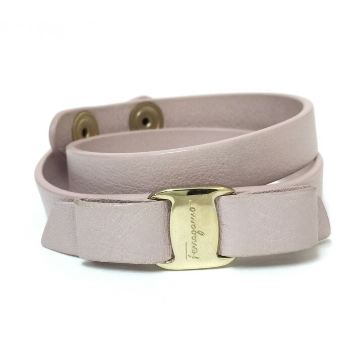 フェラガモ Salvatore Ferragamo ヴァラリボン ブレスレット 2連 レザー ピンク【中古】【美品】
