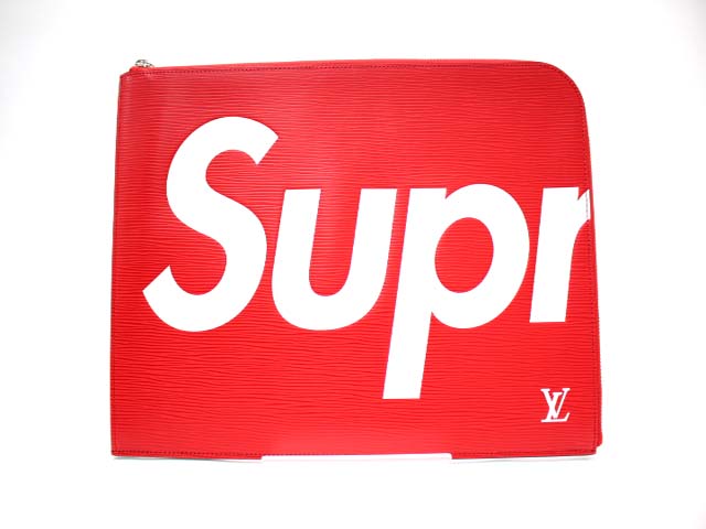 ルイ・ヴィトン LOUIS VUITTON × シュプリーム Supreme 〔17AW〕Pochette Jour GM ポシェットワット秒 クラッチペダル御徒面子 M67722 赤×白 中古  新品未当て嵌める  美品