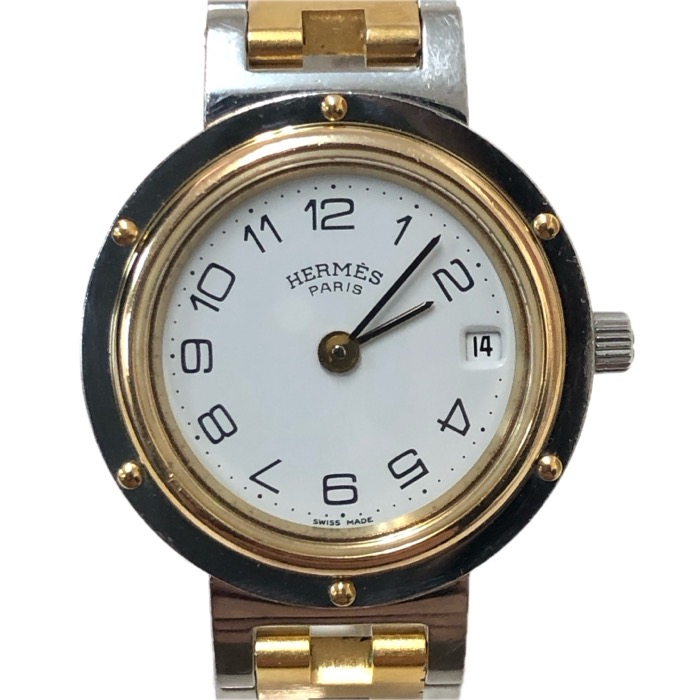 HERMES エルメス 24mm クリッパー 51.03 腕時計 ステンレススチール/GP コンビ クオーツ ホワイト文字盤【中古】 レディース