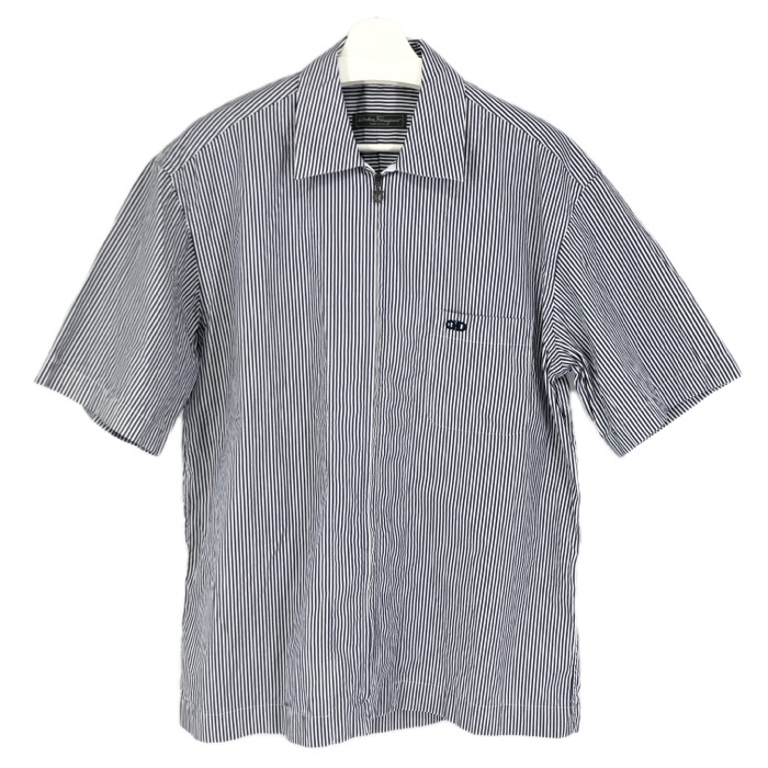 Salvatore Ferragamo サルヴァトーレフェラガモ ブルゾン 半袖シャツ コットン ネイビー ホワイト XL-XXL相当【中古】 メンズ|リュクスタイル店
