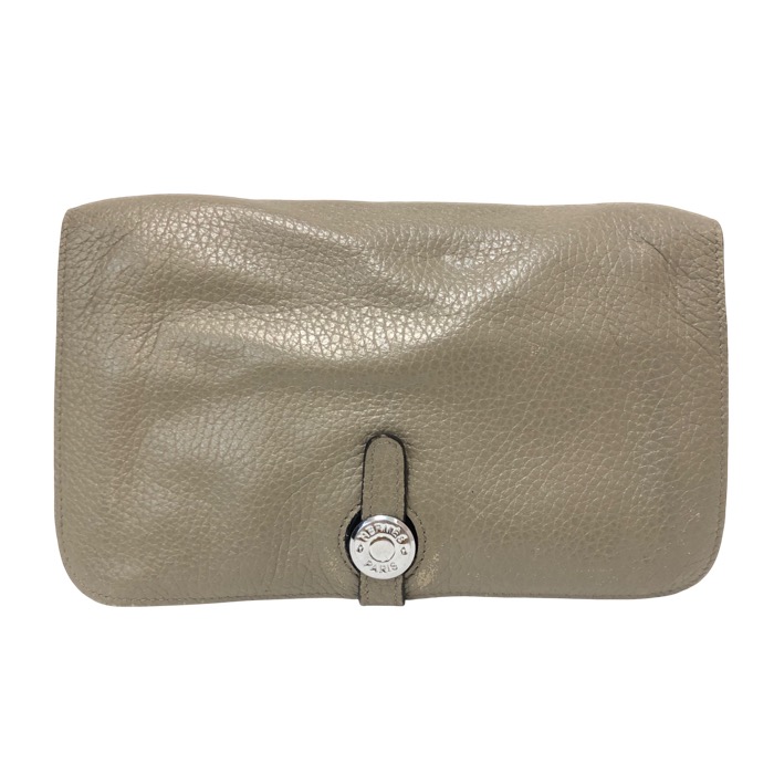 HERMES エルメス ドゴンGM 長紙入れ なめし革 薄墨色 □J目じるし【中古】 ユニ一発やる