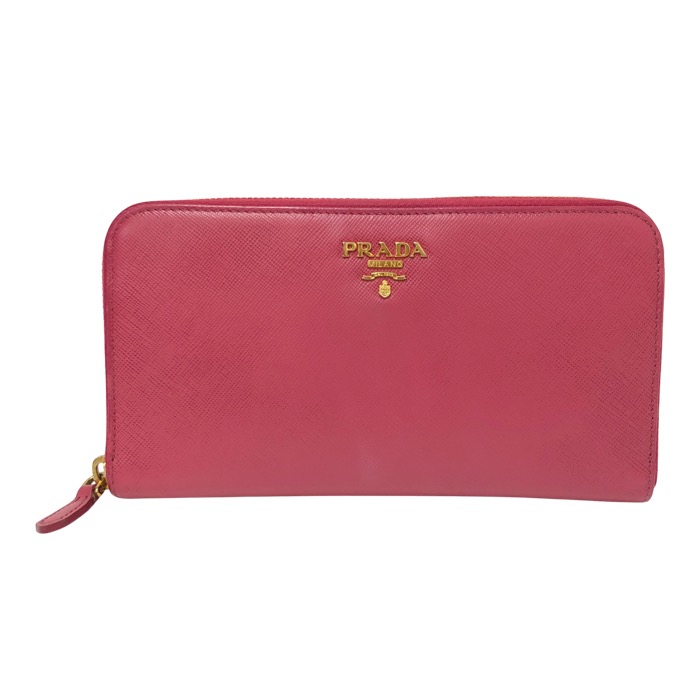 PRADA プラダ ラウンドジッパー 1M0506 長紙入れ サフィアーノレザー サクラ色【中古】 レディース