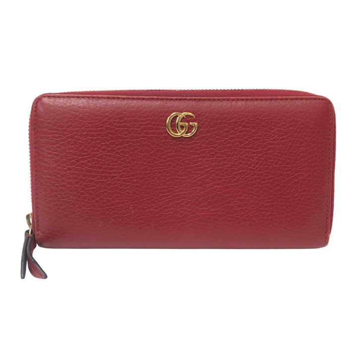 GUCCI グッチ プチマーモント 456117 ラウンドジッパー  長紙入れ なめし革 赤いこと【中古】 レディース