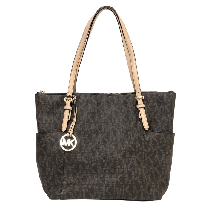 Michael Kors マイケルコース 総柄 トートバッグ PVC×レザー ブラウン【中古】レディース