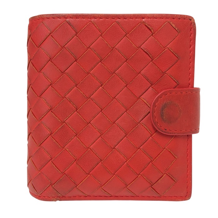 BOTTEGAVENETA ボッテガヴェネタ イントレチャート コンパクトウォレット 338103 二つ折り紙入れ なめし革 赤いこと【中古】レディース