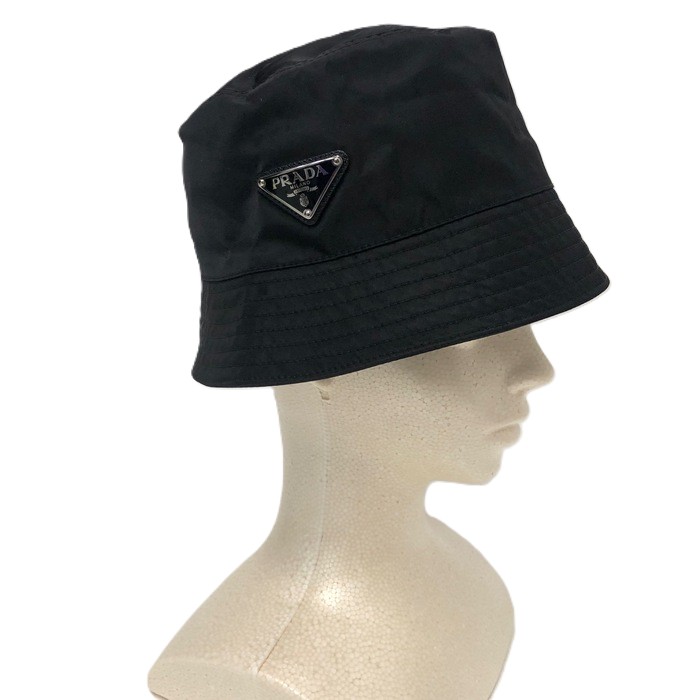 PRADA プラダ 井戸釣瓶かぶり笠 鳥打ち帽 ３角形一皿 黒 L大きさ 59珊【中古】【美品】
