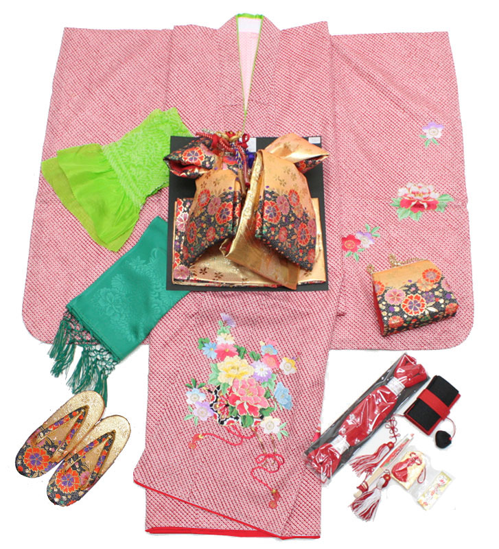 節句 和服 正絹 お雛祭り キッズファッション 正月 七歳 着物セット 七五三女の子高級正絹総絞り7歳着物点セットsak02 赤 きものネットショップ京の舞姿