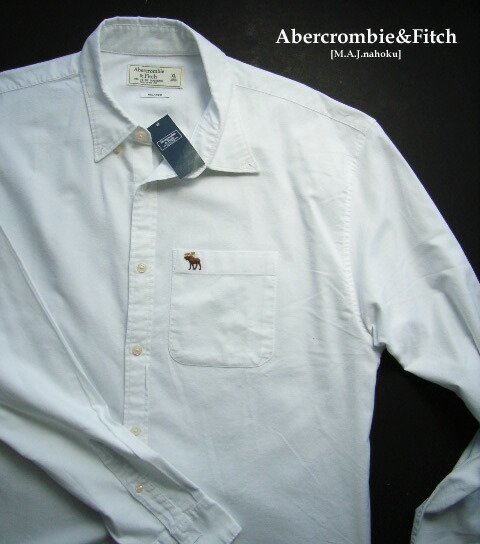 5637-9新品★アバクロンビー＆フィッチ Abercrombie\u0026Fitch★胸ロゴワンポイントシャツ3303★白★MENS★気が大きい大きさ