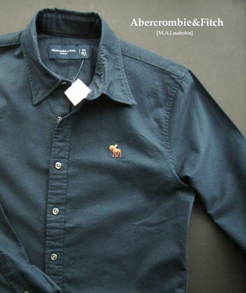 5647新品★アバクロンビー＆フィッチ Abercrombie\u0026Fitch★胸ロゴワンポイントストレッチシャツ3308★紺★ＸＳ★MENS