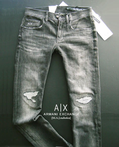 9818-9新品★アルマーニエクスチェンジ ARMANI EXCHANGE★A|X ヴィンテージ加工デニムパンツ3324 J13 SLIM★黒系★MENS★メンズ　ジーンズ｜M.A.J.nahoku