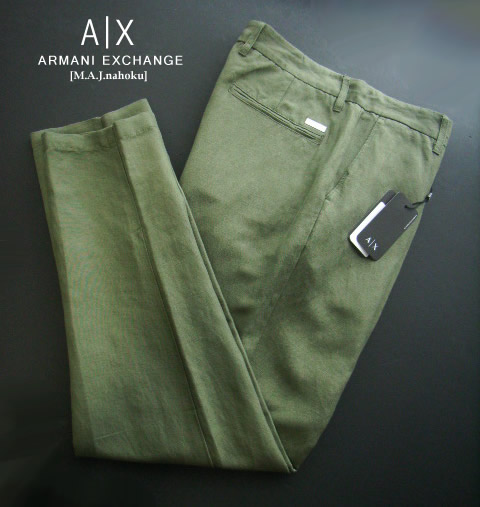 9160新品★アルマーニエクスチェンジ ARMANI EXCHANGE★A|X 麻リネンズボン下3203★カーキ★MENS★